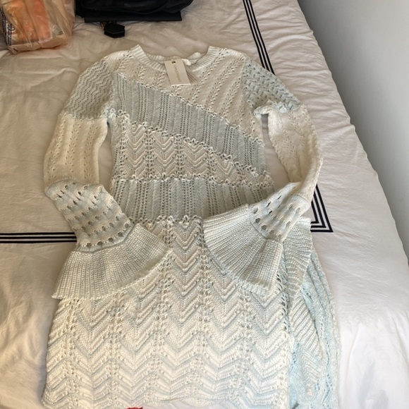 Loveshackfancy- NWT Blue and white “Kaelyn” Knit Long-sleeve Mini Dress - Picture 10 of 10